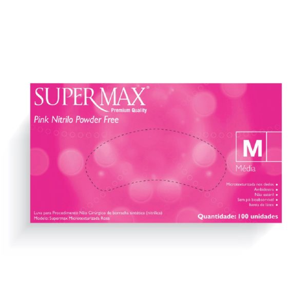 luva nitrilo rosa supermax media